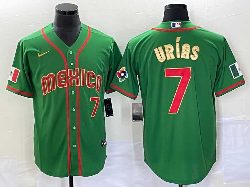 Men's Mexico Baseball #7 Julio Urias Number 2023 Green Red Gold World Baseball Classic Stitched Jersey 2,We sell and wholesale Men's Mexico Baseball #7 Julio Urias Number 2023 Green Red Gold World Baseball Classic Stitched Jersey 2 on line form chian!